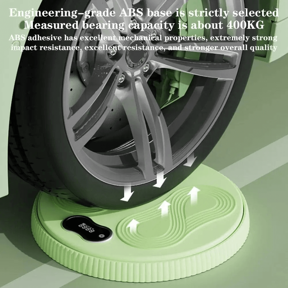Durable Digital Rotating Waist Trainer with LCD Display - SF3496 under car tire, showcasing its 400KG capacity and resilience.