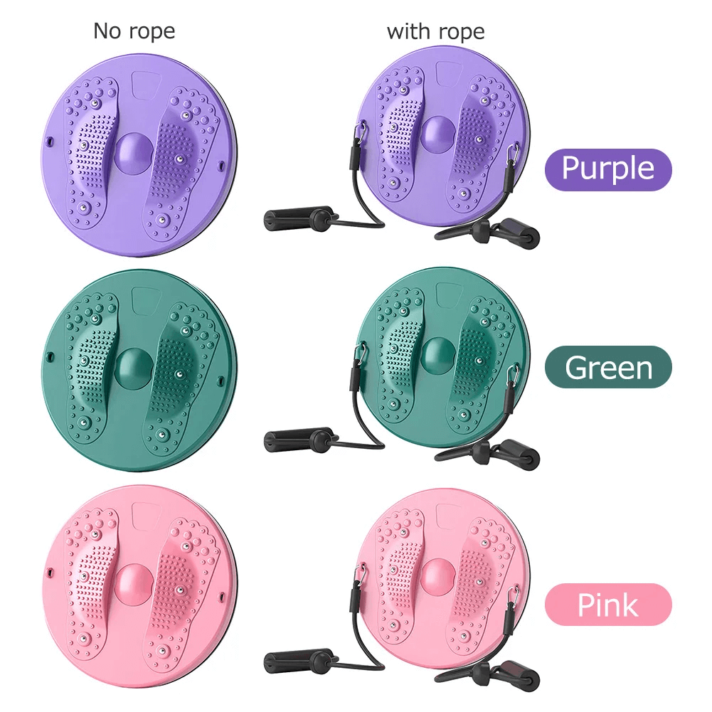 Colorful Digital Rotating Waist Twister Board for Fitness - SF3498, available in purple, green, and pink, with or without ropes.