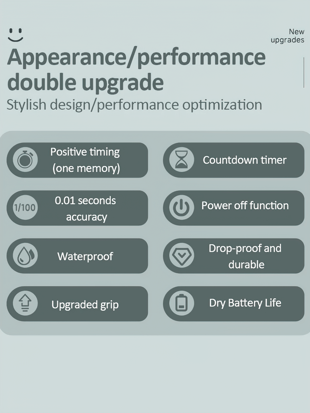 Features of Digital Sport Stopwatch Timer with Countdown - SF3471: Positive timing, countdown, waterproof, upgraded grip, durable.
