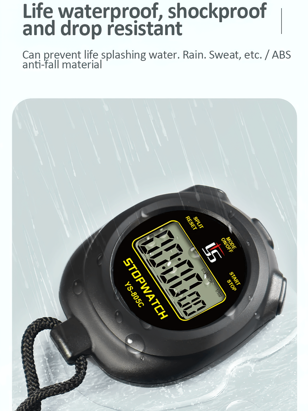 Digital Sport Stopwatch Timer with Countdown - SF3471, waterproof and shockproof under pouring rain, built for rigorous training.