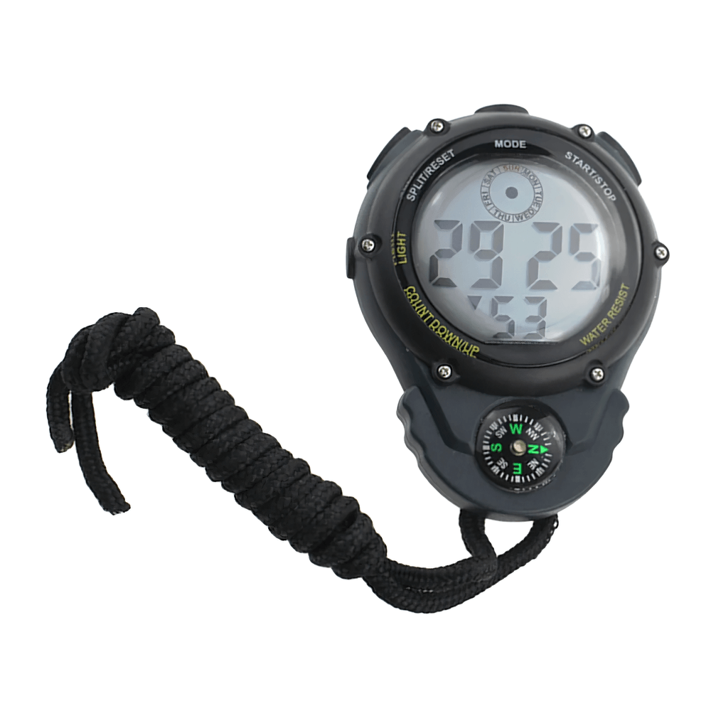 Digital Sports Stopwatch with Compass and Backlight - SF3478, water-resistant timer for athletes with countdown/up modes and backlight display.