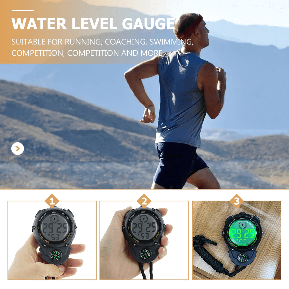 Digital Sports Stopwatch with Compass and Backlight - SF3478 perfect for athletes running in outdoor environments.