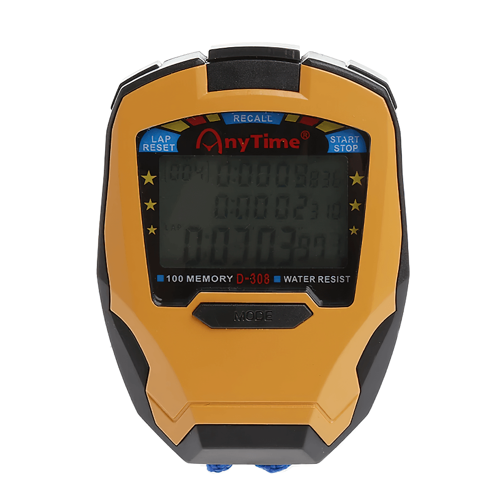 Digital Stopwatch with 100 Lap Memory - SF3476, showing sports timer with precise 1/1000 second measurements and durable design.