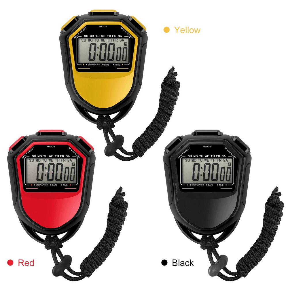 Digital Waterproof Sports Stopwatch with Timer - SF3461 in red, yellow, and black, ideal for swimming, running, and fitness.