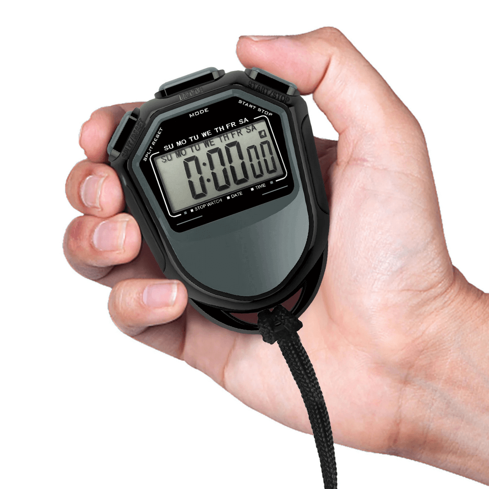 Hand holding a Digital Waterproof Sports Stopwatch with Timer - SF3461, perfect for precise timing in training and competition.