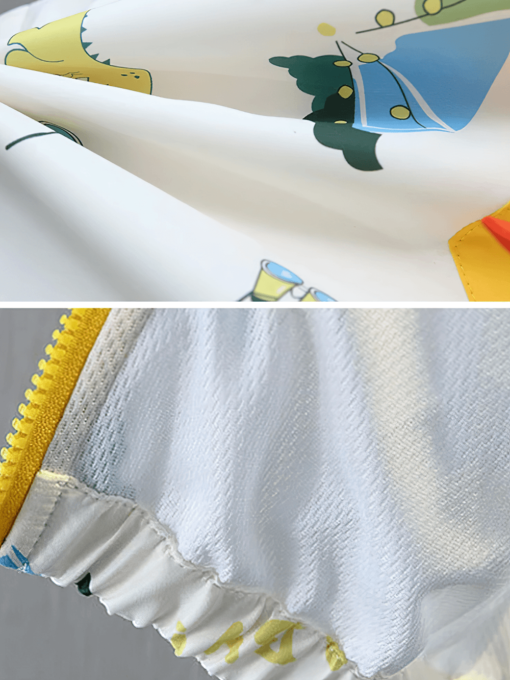 Close-up of Dinosaur Print Hooded Jacket with Colorful Details - SF3566, showcasing vibrant patterns and fine stitching.