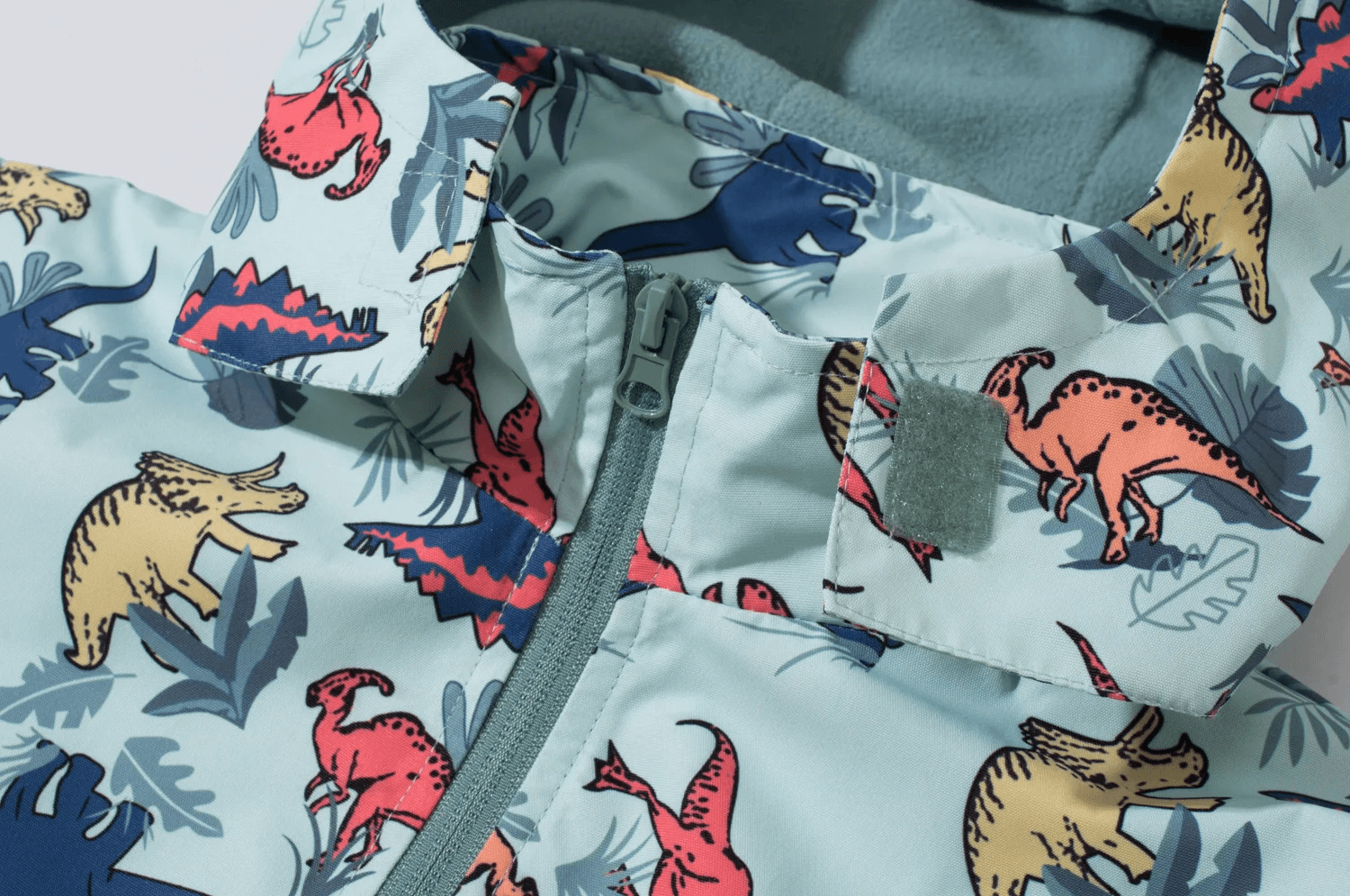 Dinosaur Print Kids Waterproof Jacket with Hood - SF3577 featuring fun dinosaur designs, perfect for adventurous rainy day play.