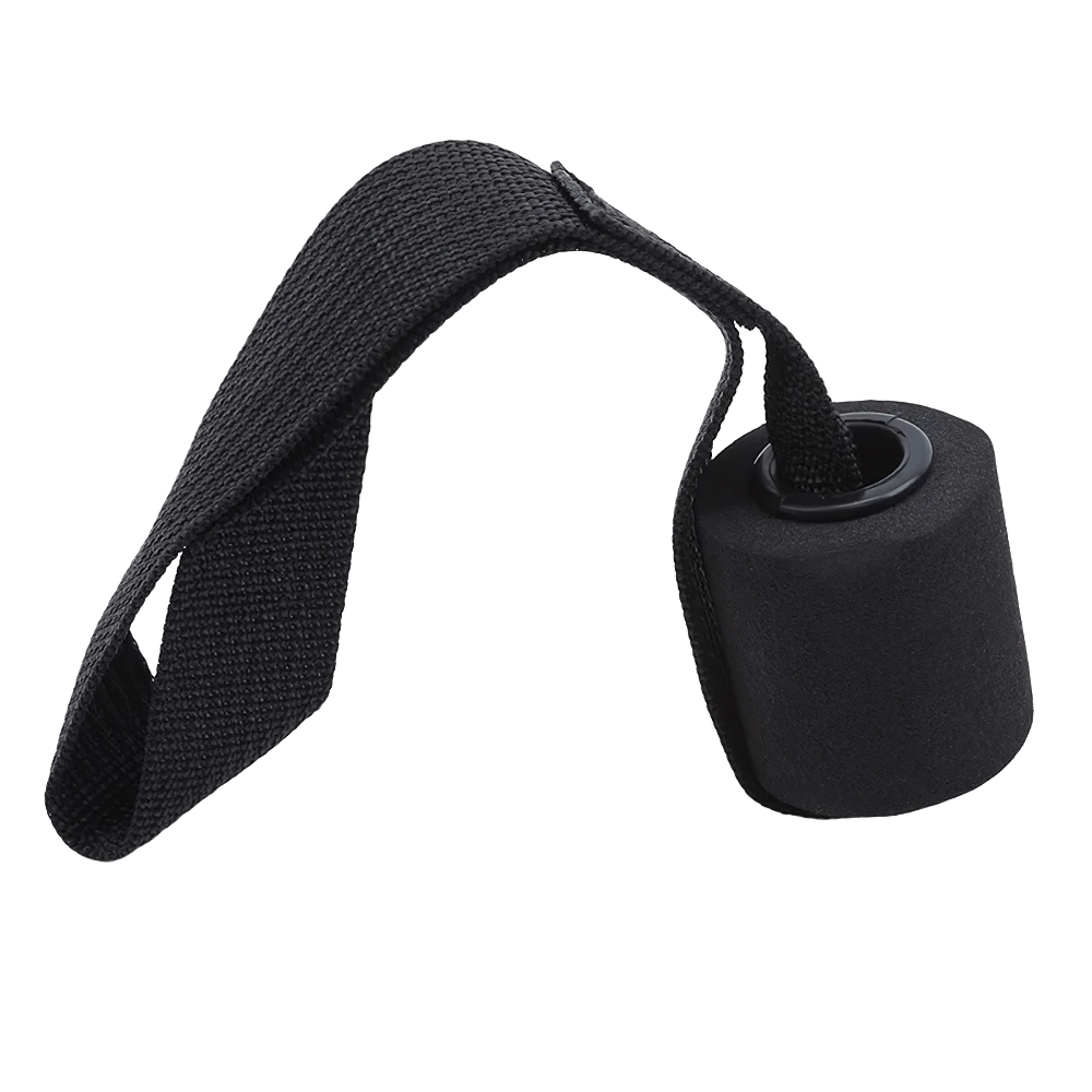 Black door anchor strap with foam stopper for resistance band workouts, ideal for home gym strength training and muscle toning.