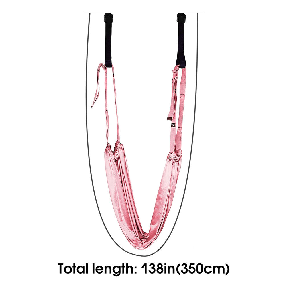 Pink door anchor yoga hammock swing for aerial pilates and inversion therapy, 138in long, enhances flexibility and supports various poses.