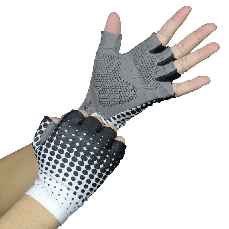 Unisex Dot Cycling Gloves with polka dot design and shock-absorbing palm, perfect for sports biking. Breathable and adjustable fit.