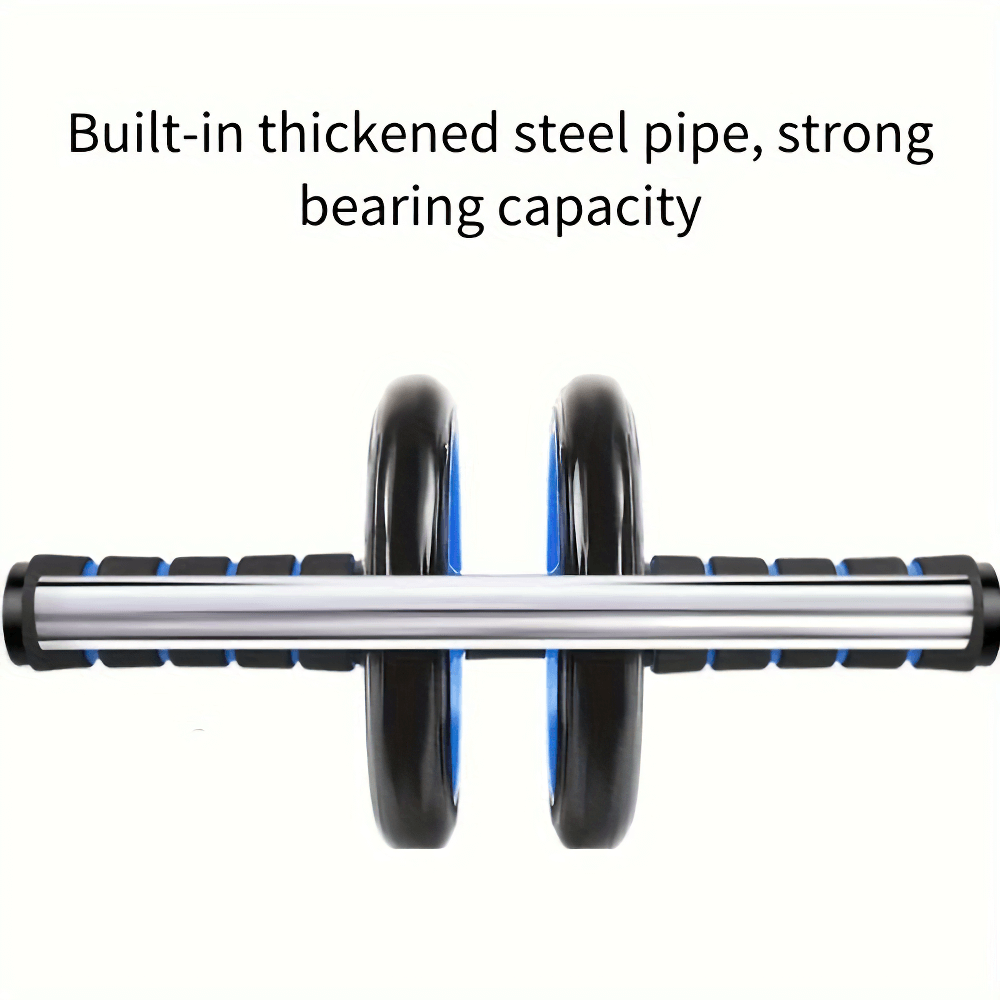 Double-wheel ab roller with thickened steel pipe for enhanced strength and durability, featuring ergonomic foam handles for secure grip.