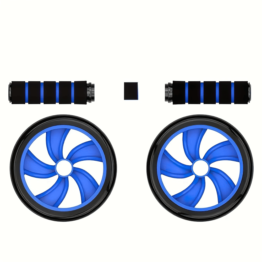 Double-wheel ab roller SF2800 with ergonomic foam handles for core strengthening and toning, featuring blue wheels and black handles.