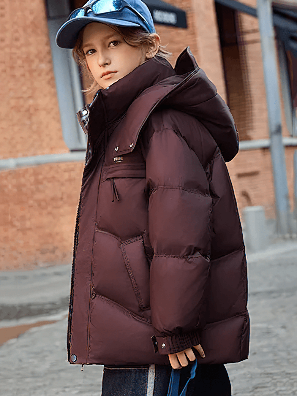 Child wearing a Down Jacket with Hood and Warm Padding - SF3627, ideal for cold weather, featuring thick insulation and modern puffer style.