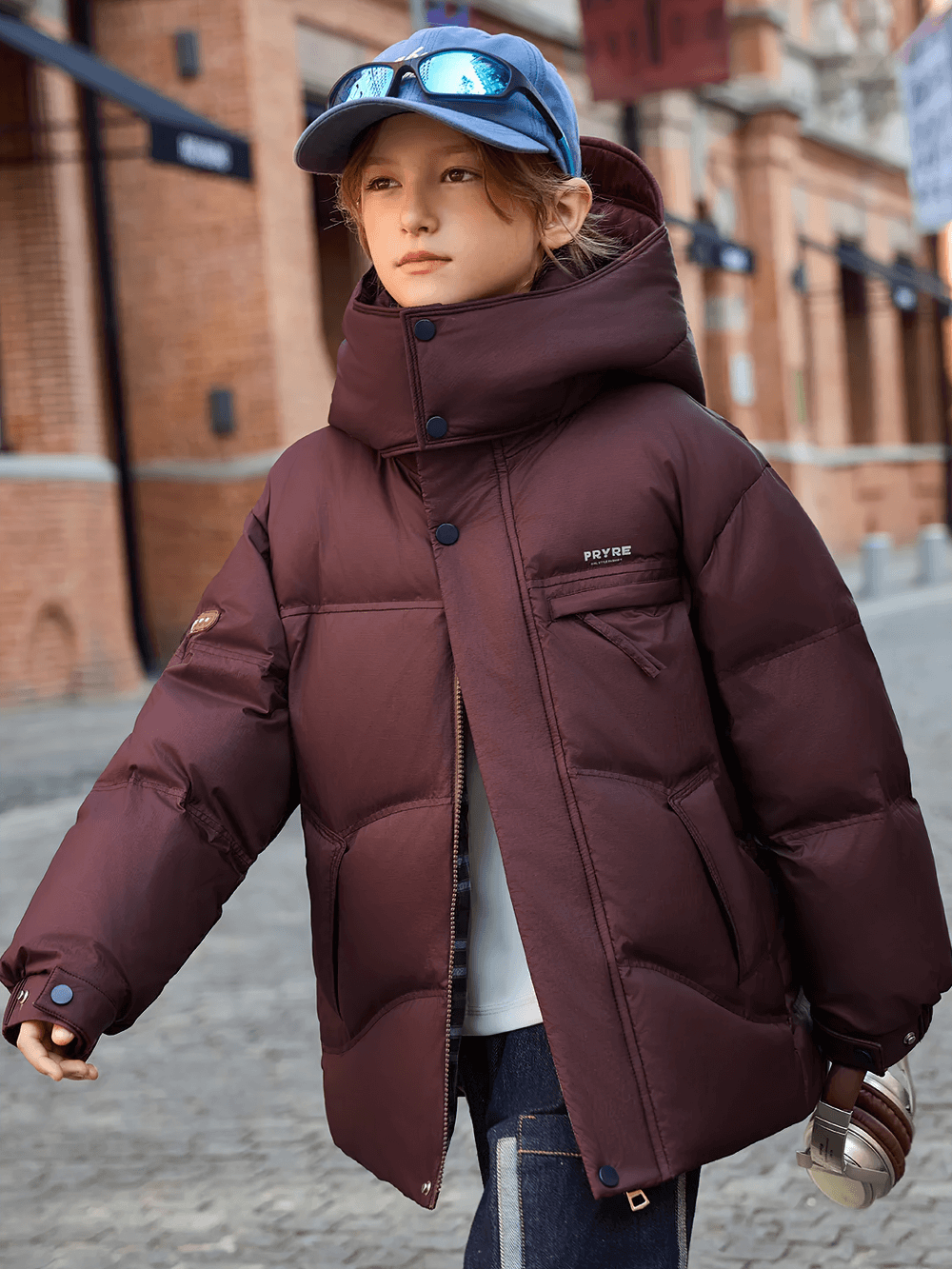 Child wearing Down Jacket with Hood and Warm Padding - SF3627, perfect for cold weather and outdoor play. Stylish and practical winter wear.