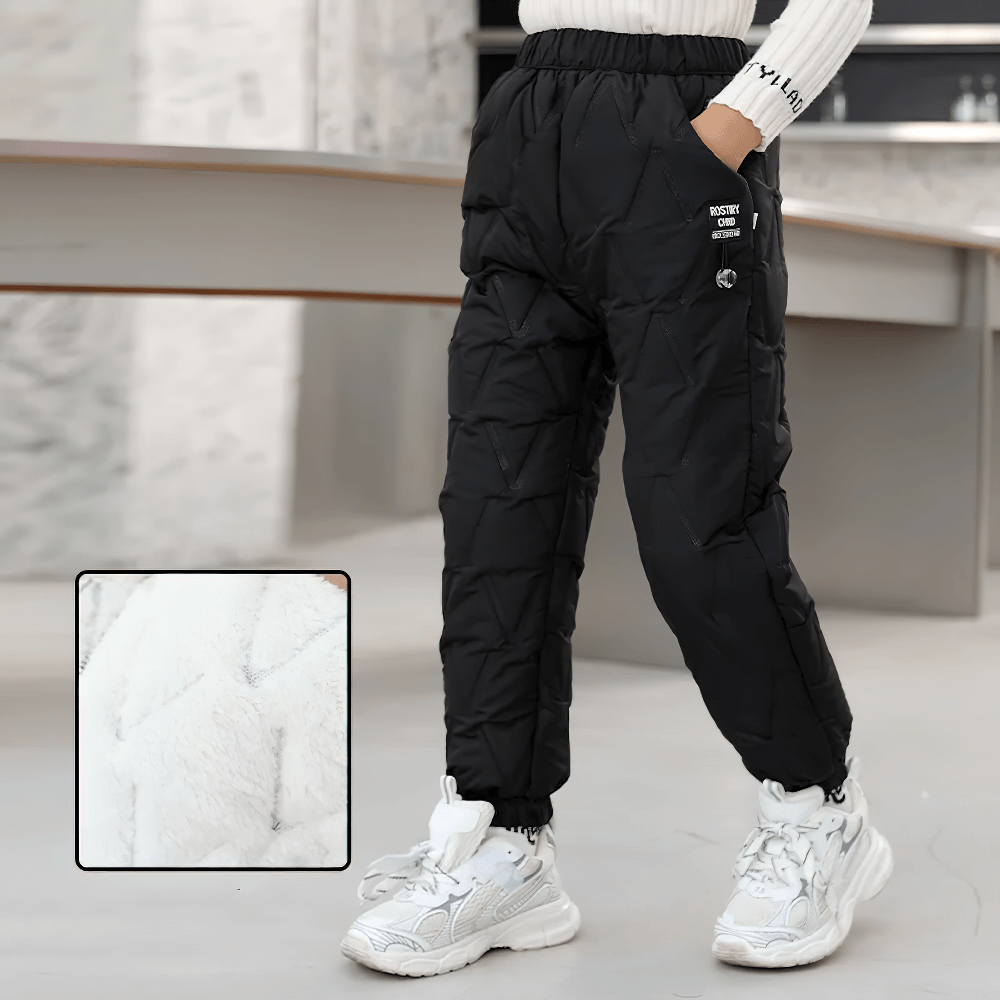 Child wearing Down Pants Warm Padded Ski and Snow Trousers - SF3733 with soft lining detail