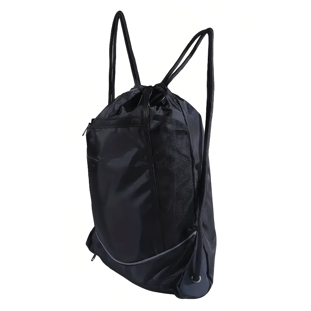 Drawstring backpack SF2641 with mesh and nylon pockets, perfect for gym or sports equipment storage. Durable and lightweight design.