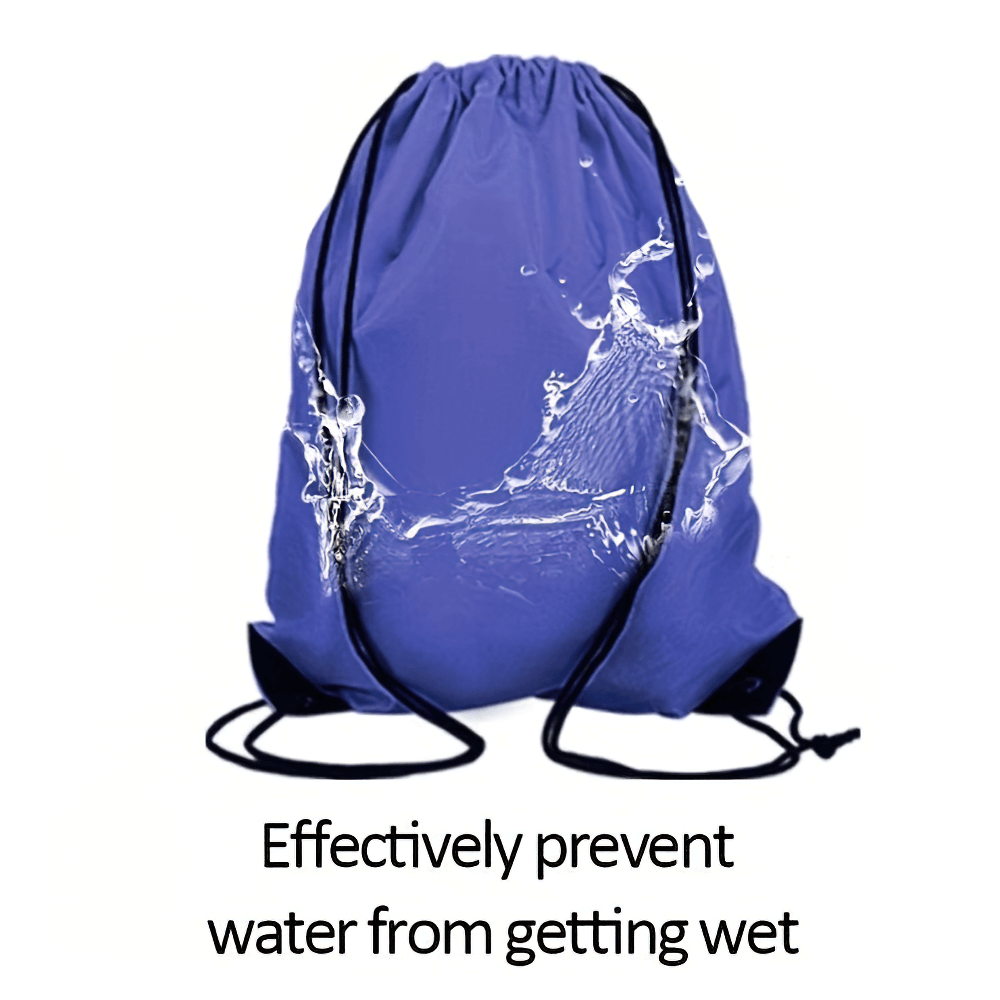 Water-resistant purple nylon drawstring gym bag with splash design, perfect for outdoor activities and travel.