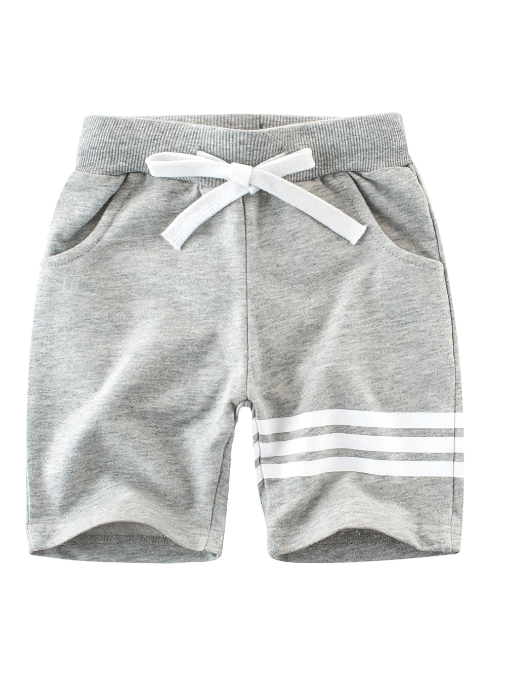 Drawstring Shorts with Sport Stripes for Boys - SF3789 featuring pockets, tie waist, soft fabric, and athletic design.