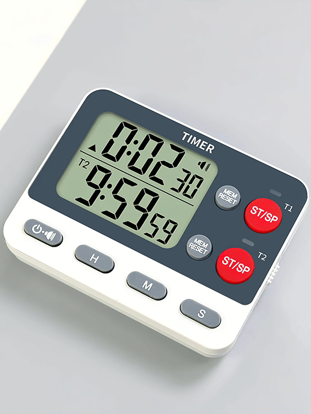 Dual Digital Timer with Cycle Countdown for Sports - SF3467 displaying countdown on gray surface