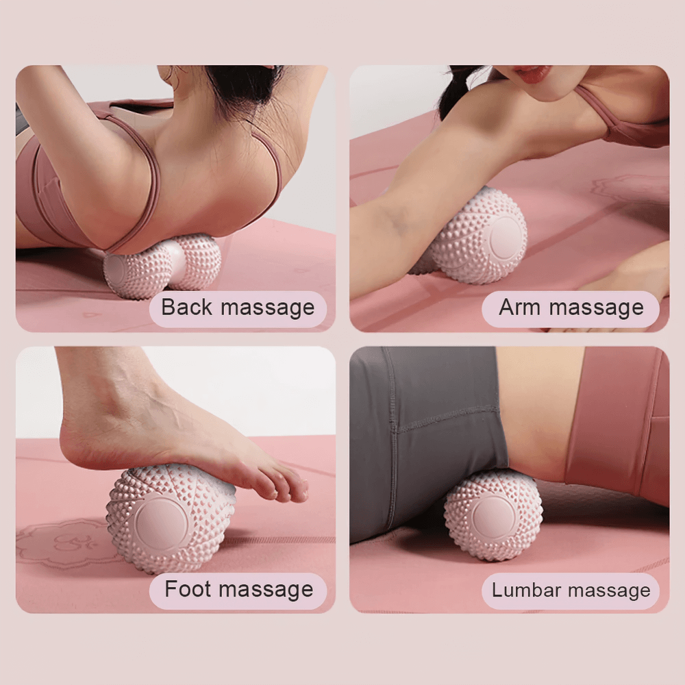 Dual-sided massage roller for back, arm, foot, and lumbar therapy featuring textured surfaces for muscle relaxation.