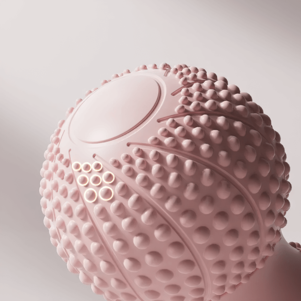Close-up of dual-sided massage roller for muscle relaxation with textured surface for circulation and tension relief.