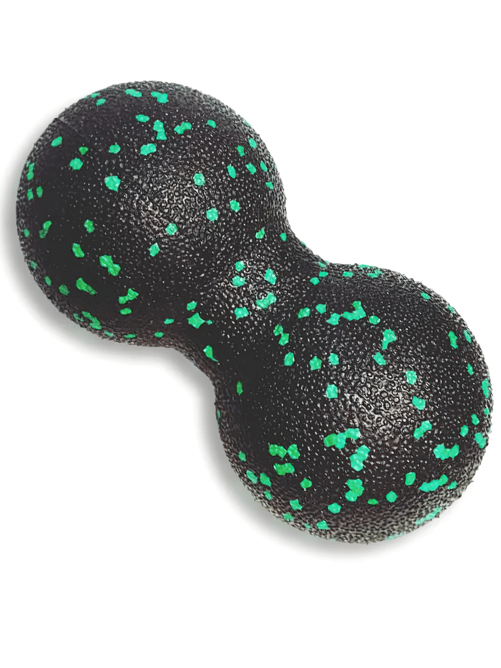 Dual-sphere massage ball SF3246 with green speckles for targeted muscle relief, ergonomic design ideal for back, shoulder, neck pain.