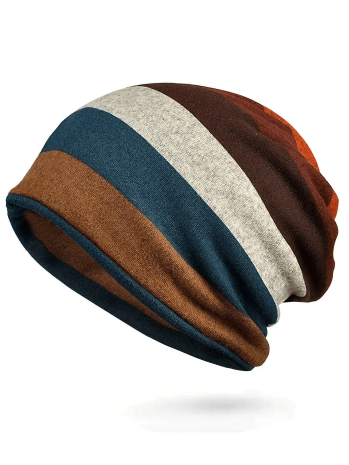 Stylish dual-use women's beanie with multicolor stripe design, made of soft polyester for warmth and fashion - SF1648 beanie