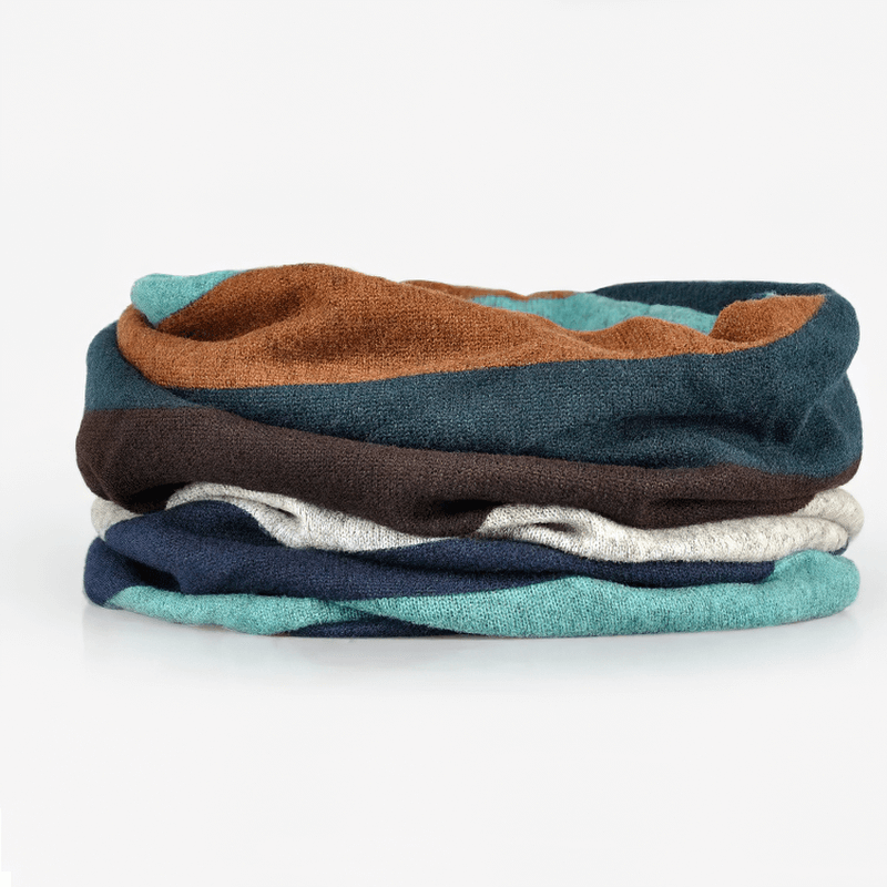 Stack of dual-use women's beanies with striped design, made of durable polyester, perfect for stylish warmth, product code SF1648.