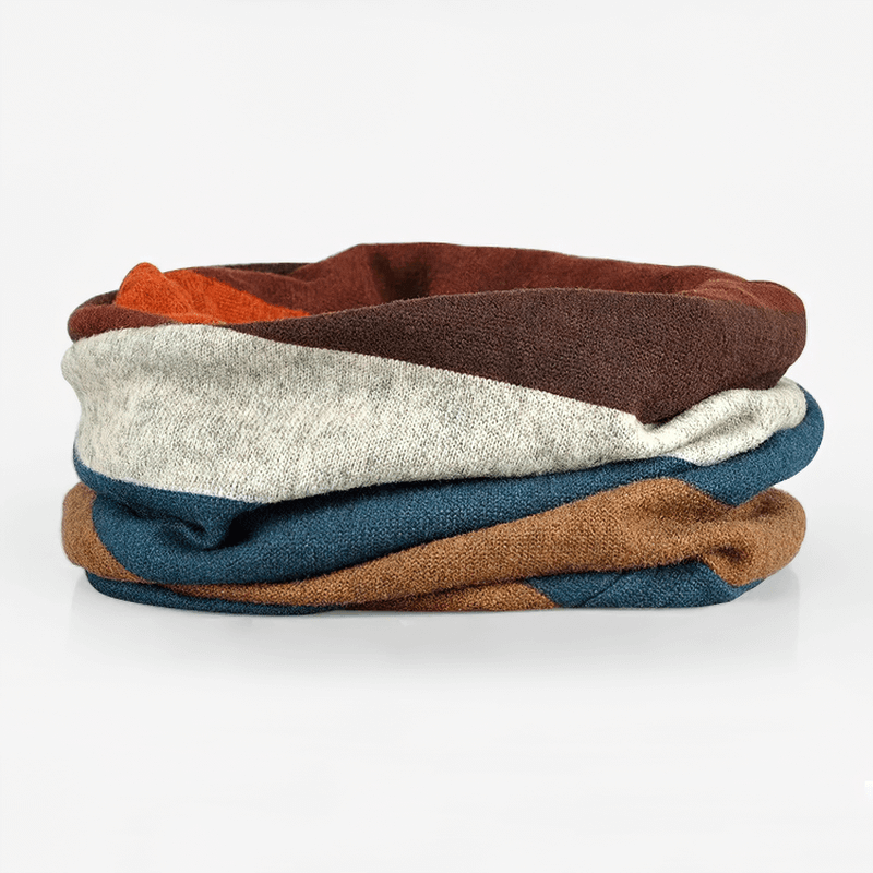 Dual-use women's beanie with colorful stripe design, made of soft polyester material for warmth and style - Model SF1648