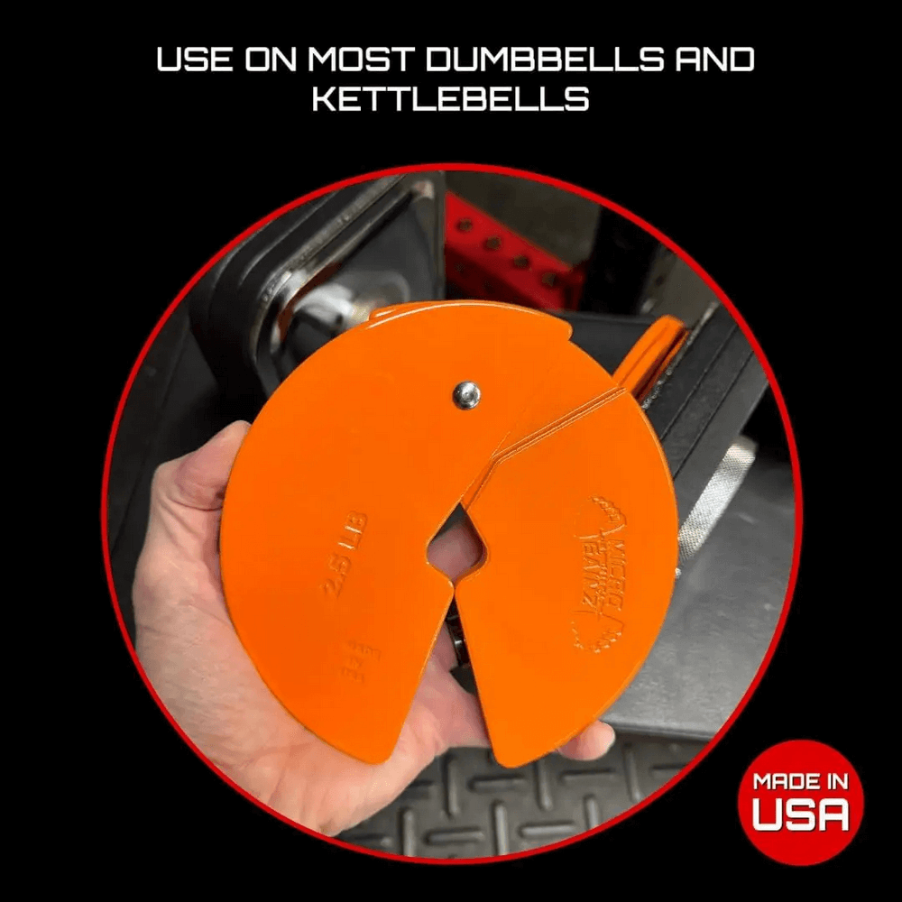 Dumbbell Fractional 2.5lb Micro Weight Plate Pair - SF3436 held near gym equipment, made in USA.