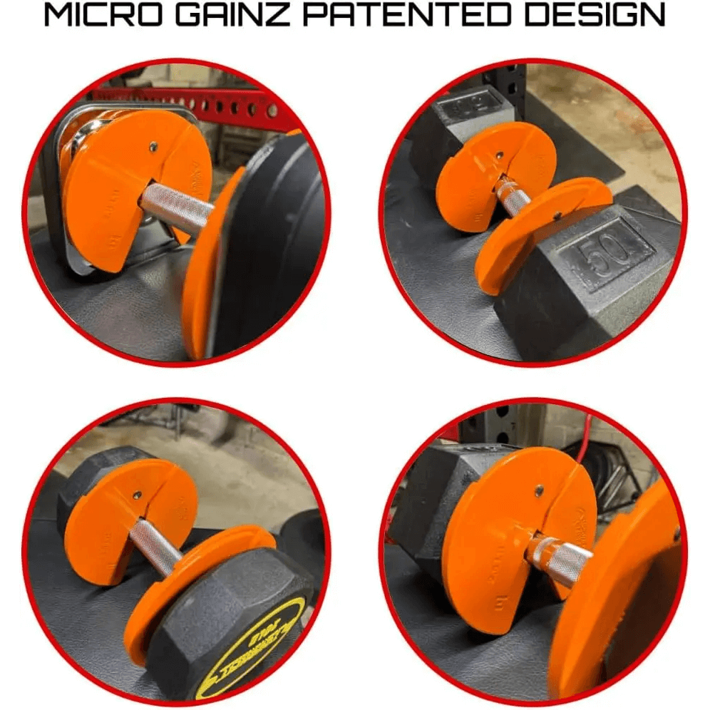 Dumbbell Fractional 2.5lb Micro Weight Plate Pair - SF3436 with Micro Gainz design attached to dumbbells for precise strength training.