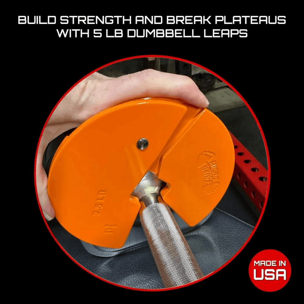 Person holding Dumbbell Fractional 2.5lb Micro Weight Plate Pair - SF3436, showcasing precise weight adjustment.