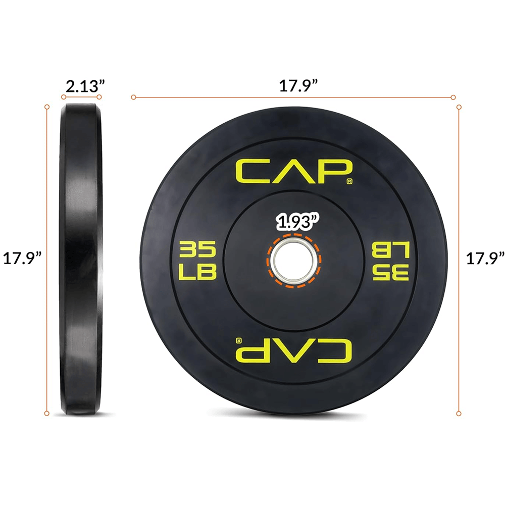 Durable 35 LB weight plate with 2-inch center, steel hub, and rubber coating for powerlifting, Olympic lifting, and CrossFit.