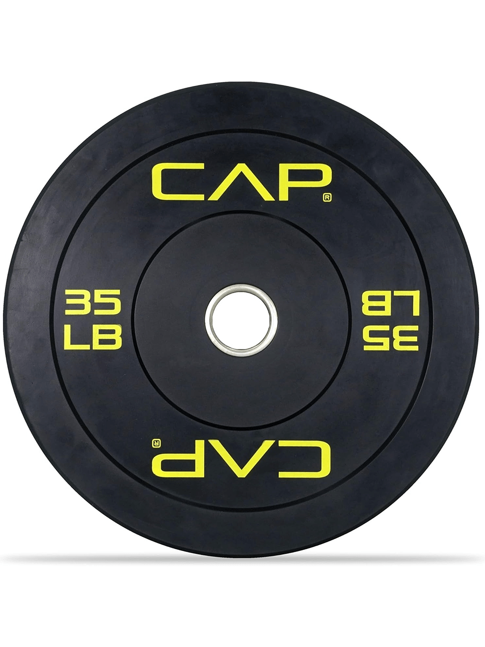 35 LB durable rubber bumper weight plate with steel hub, ideal for power training, CrossFit, Olympic lifting, and home gyms.