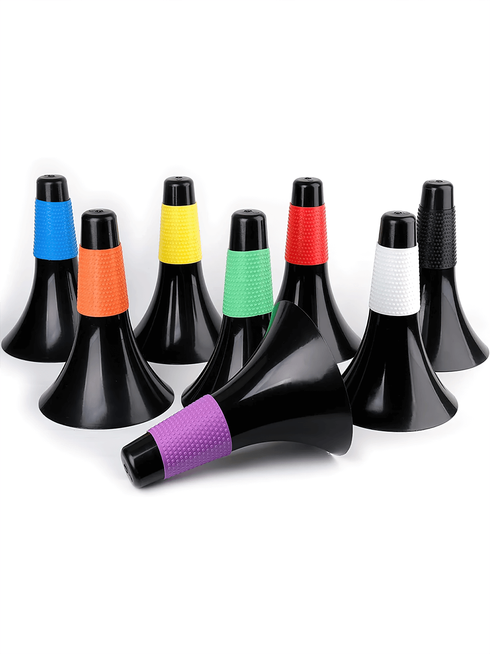 Colorful speed agility cones set for football, basketball, and fitness training, featuring durable black design with bright bands.