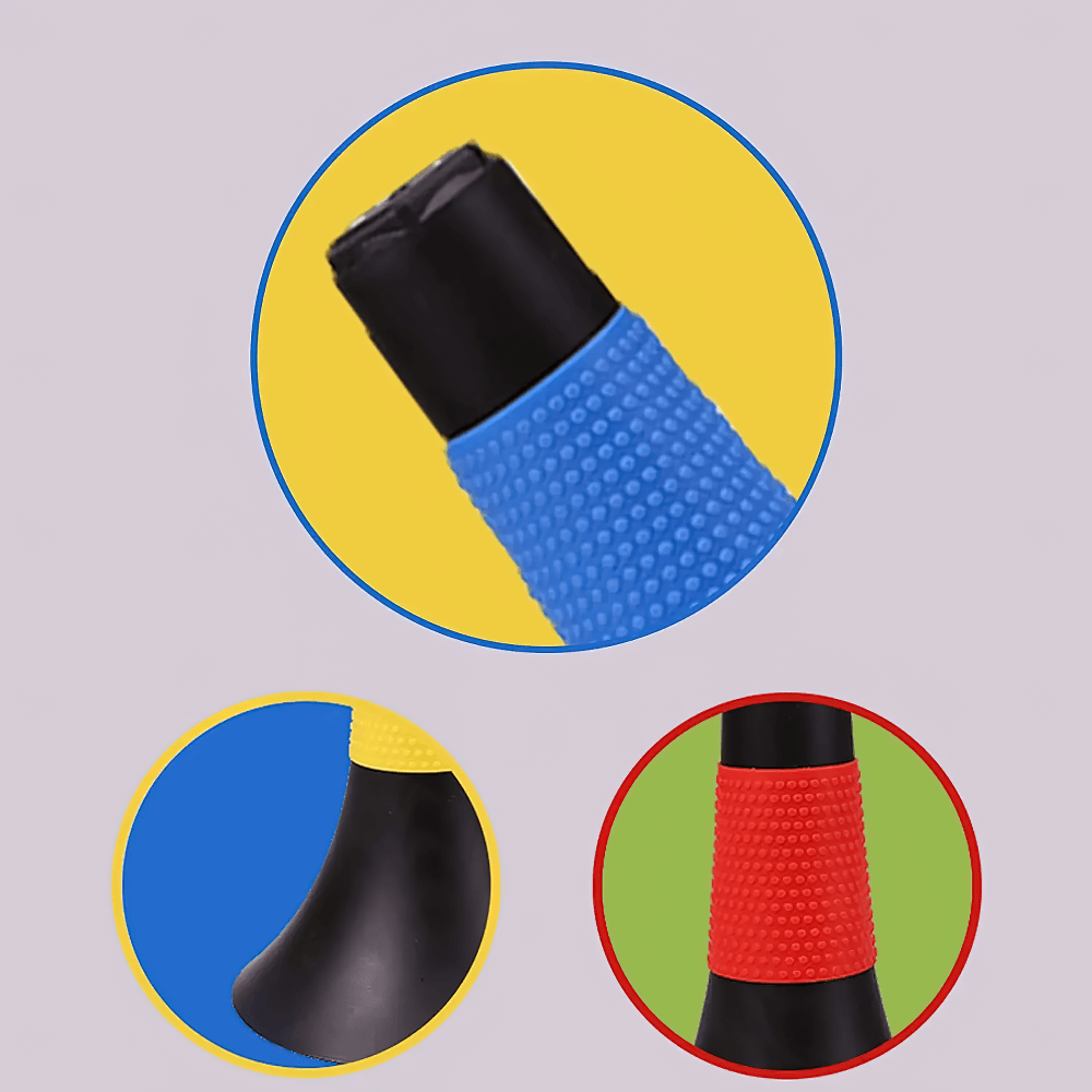 Close-up of durable agility cones with colorful bands, perfect for speed and footwork drills in football and basketball training.