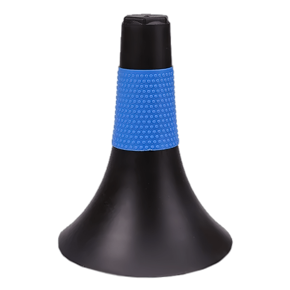 Black speed cone with blue band for football and basketball drills, perfect for agility training. Lightweight and durable.