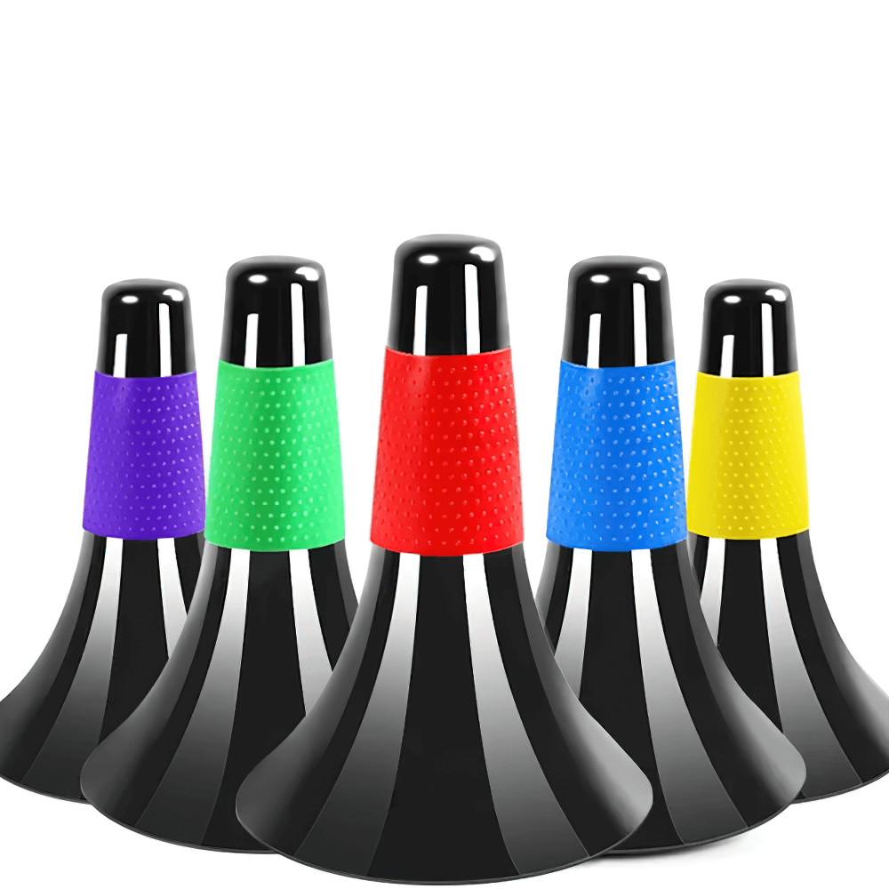 Set of 5 durable agility speed marker cones with colorful bands for football and basketball drills, perfect for outdoor training.