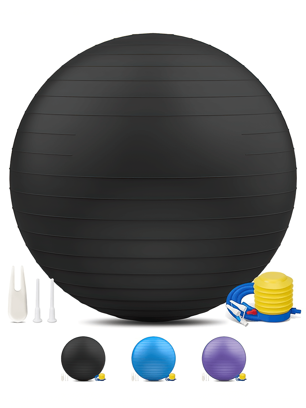 Durable anti-burst yoga ball SF2853 in black with pump and accessories for home and gym workouts.