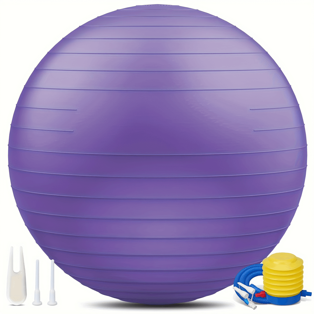 Purple durable anti-burst gym ball SF2853 with pump and accessories, ideal for yoga and strength training.