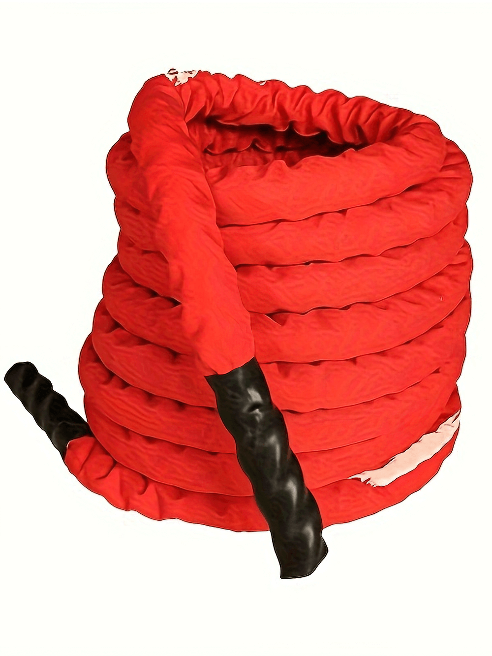 Red durable battle rope with black handles for cardio workouts, perfect for strength training and full-body conditioning.