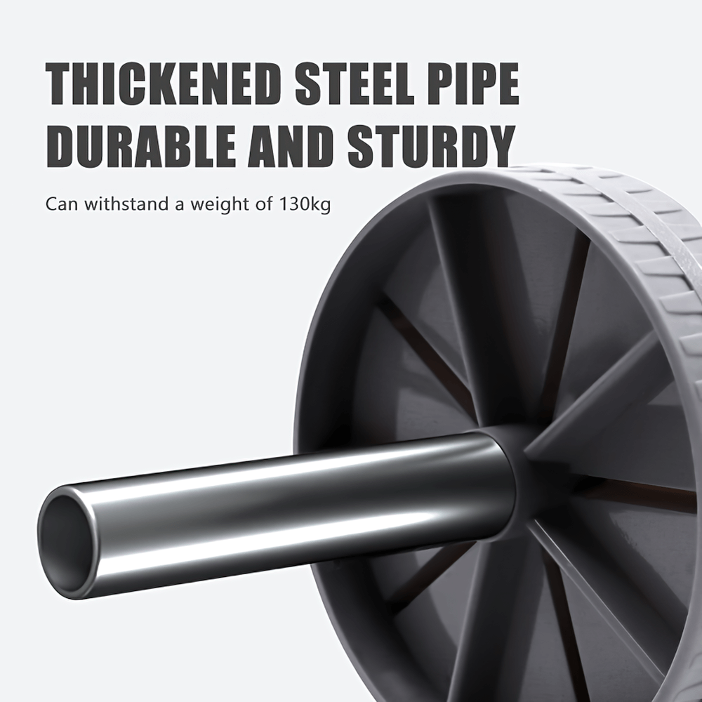 Close-up of ab roller with thickened steel pipe and maximum load of 130kg.