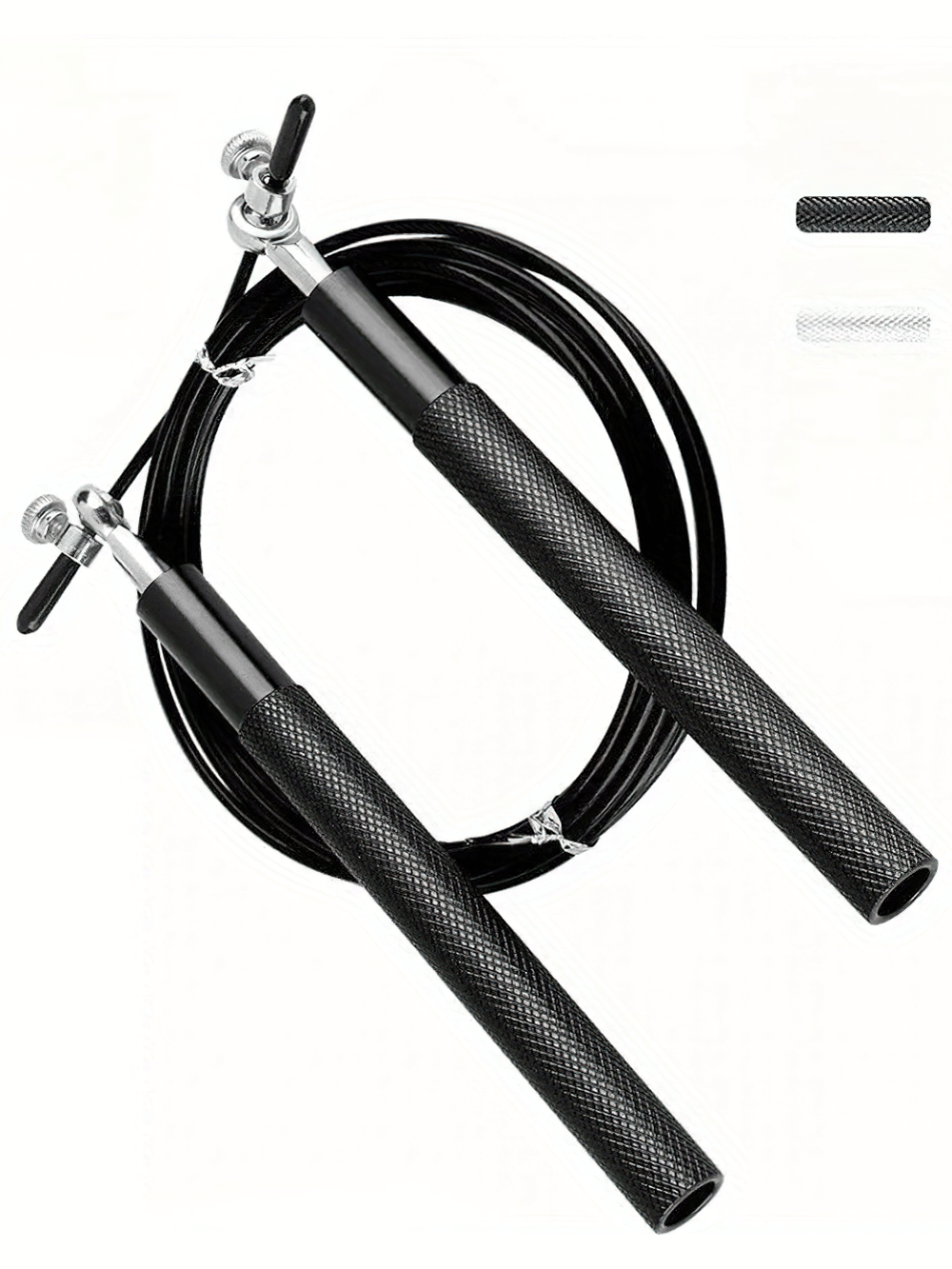 Durable fitness skipping rope SF2763 with adjustable metal wire, ideal for training and workouts. Features black weighted handles.