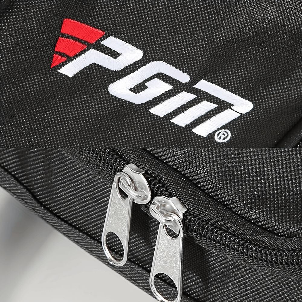 Close-up of durable golf shoe bag with ventilation, featuring a secure zipper and sporty design, ideal for travel and sports.