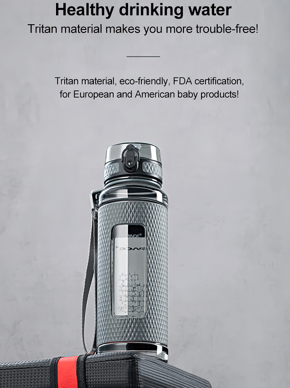 Durable Tritan leak-proof sports water bottle with handle showcasing eco-friendly design and one-handed open feature, ideal for outdoors.