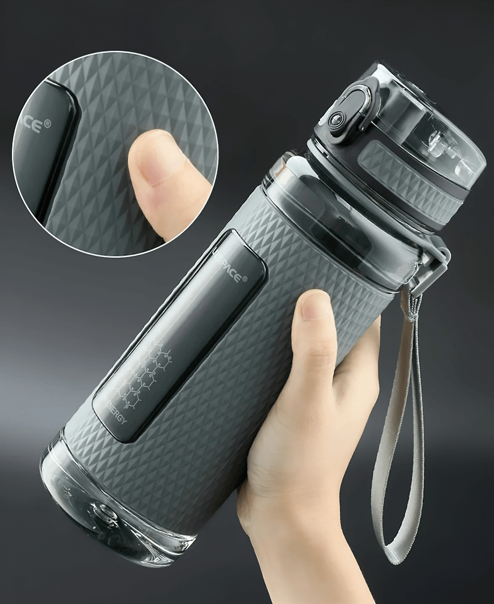 Durable leak-proof sports water bottle SF3073 with non-slip texture, BPA-free Tritan material, and one-handed open feature.