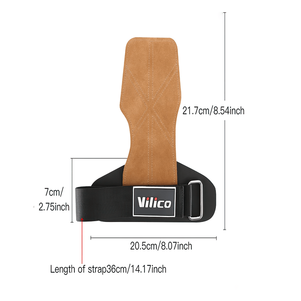Durable Leather Hand Grips for Gym Training - SF3543 with adjustable strap and ergonomic design for weight lifting and palm protection.