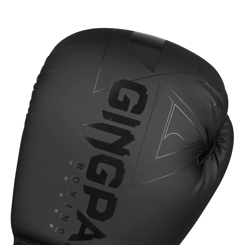 Durable PU leather boxing glove with secure wrist straps for training, offering enhanced protection and ventilation.