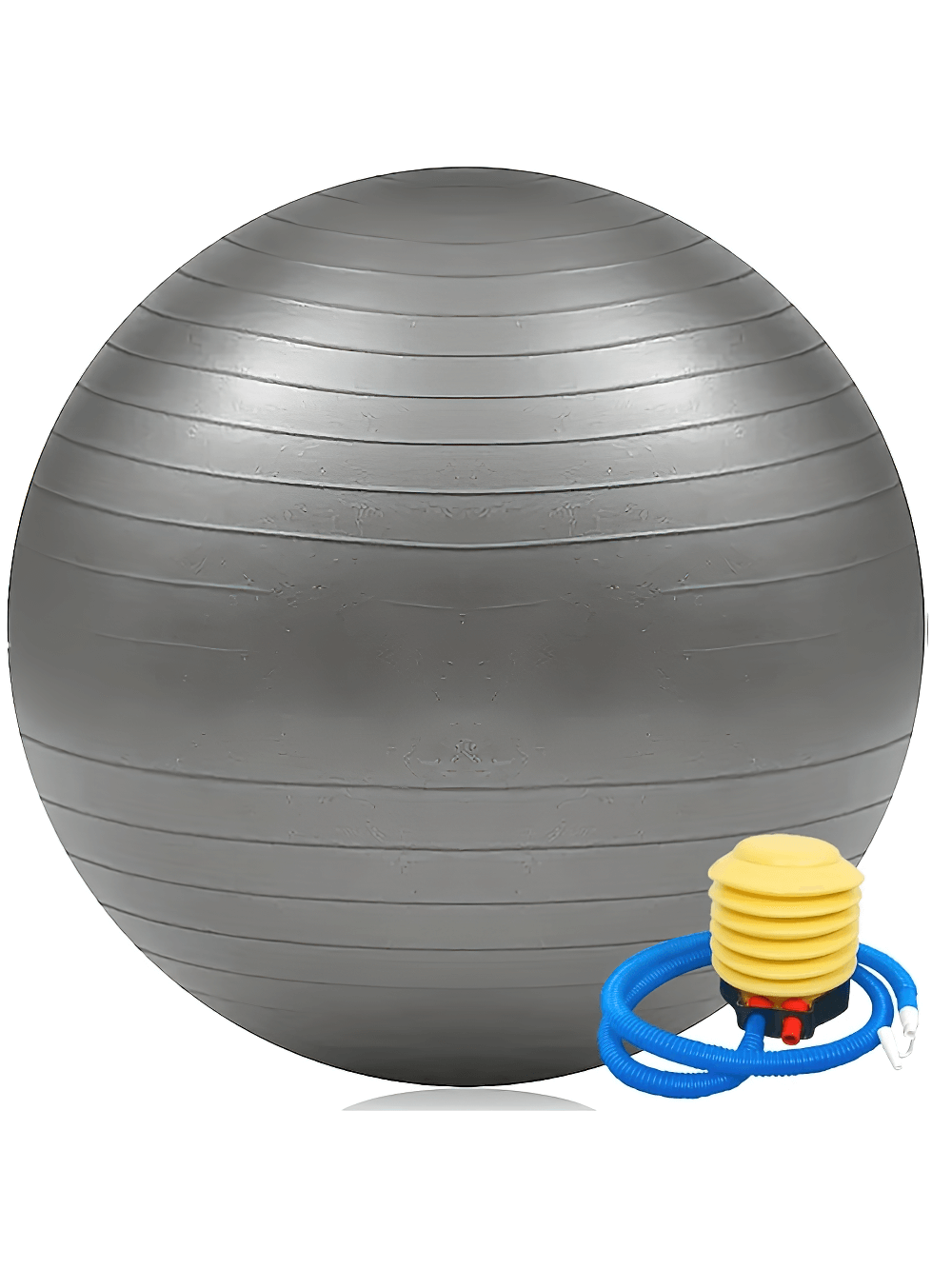 Durable PVC anti-burst yoga ball with pump, perfect for core strength, Pilates, and stability training. Textured grip and anti-slip design.