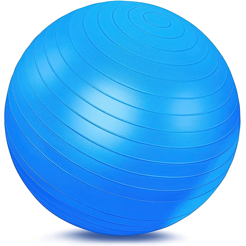 Durable blue PVC yoga ball for fitness, anti-burst, textured grip, stability for Pilates and core strength training, SF2845 model.